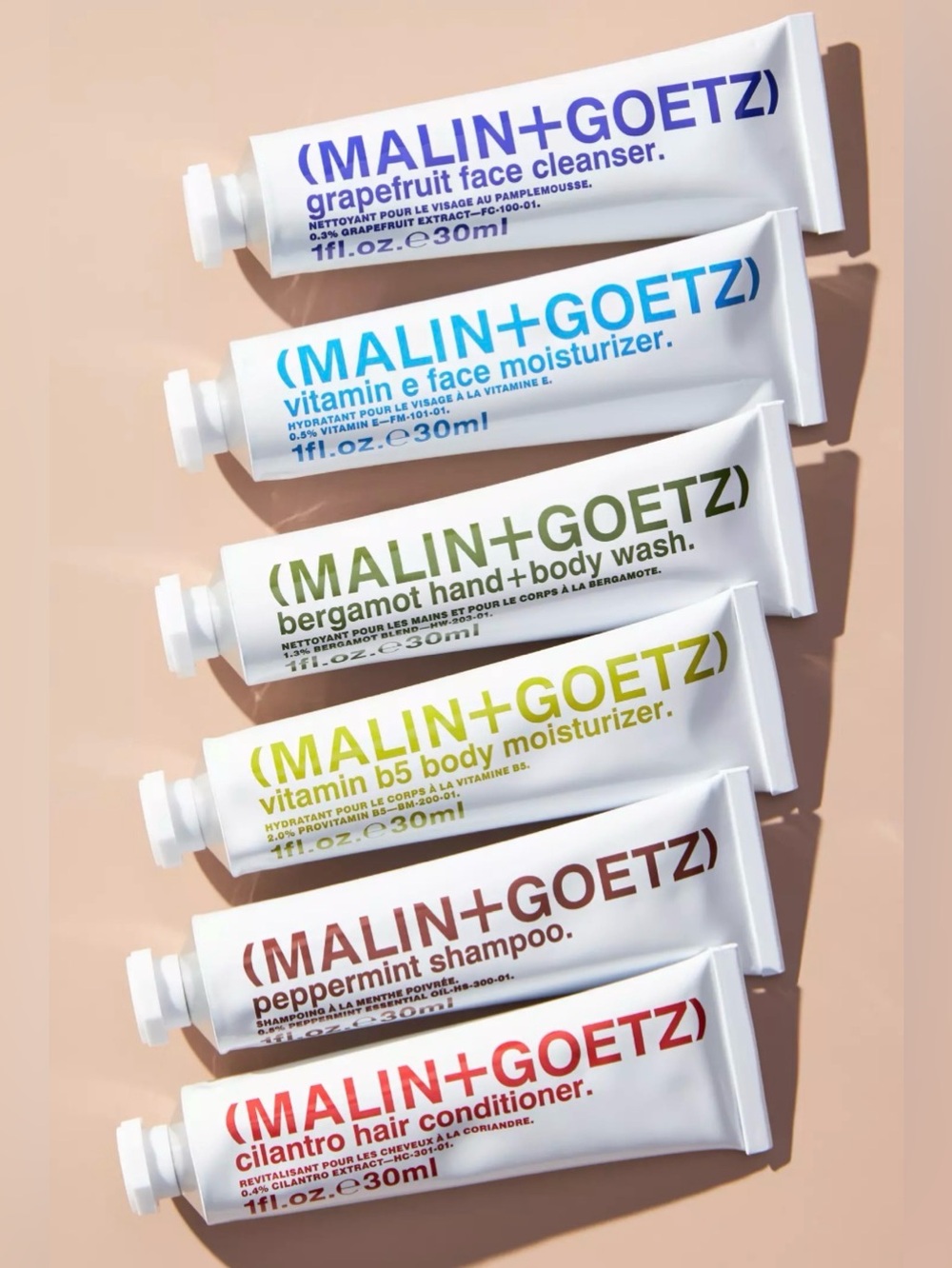 MALIN+GOETZ Bestsellers Travel Kit Set of Six 1 oz Tubes Hair, Body & Face NIP
